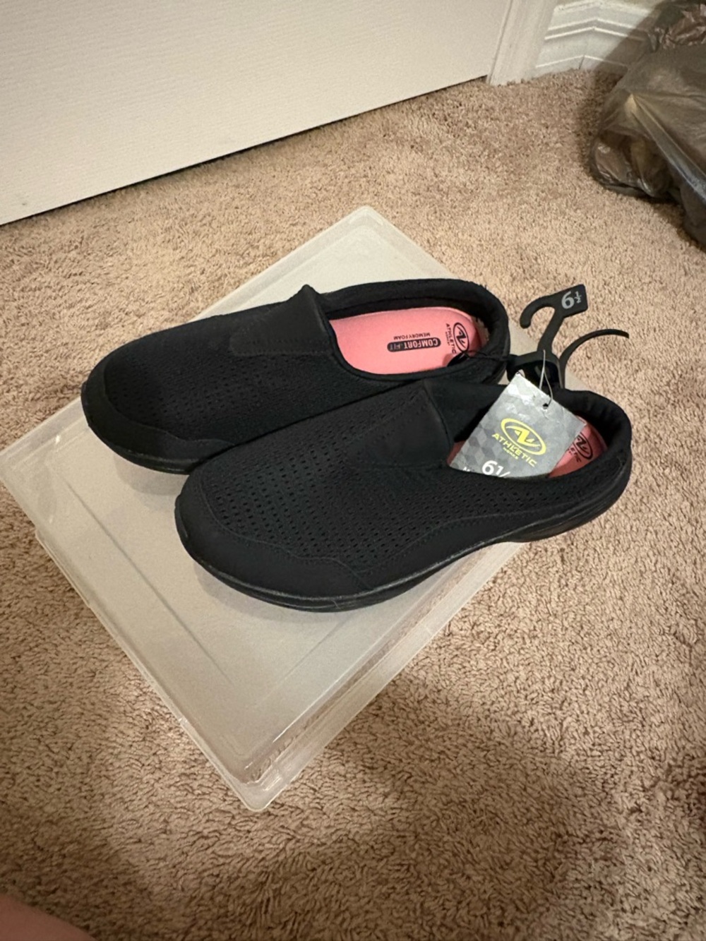 Athletic Works Women's Black Slip-On Moccasins with Pink Lining
